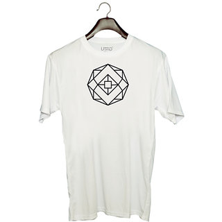                       UDNAG Unisex Round Neck Graphic 'Black Square | Drawing' Polyester T-Shirt White                                              