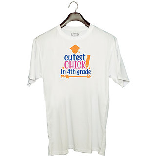                       UDNAG Unisex Round Neck Graphic 'Teacher Student | cutest chick in 4th gradee' Polyester T-Shirt White                                              