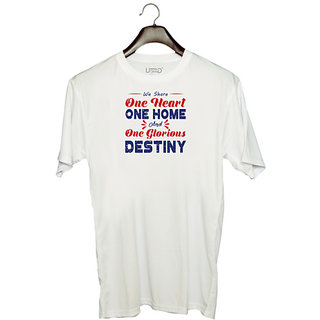                       UDNAG Unisex Round Neck Graphic 'One heart one home destiny | Donalt Trump' Polyester T-Shirt White                                              