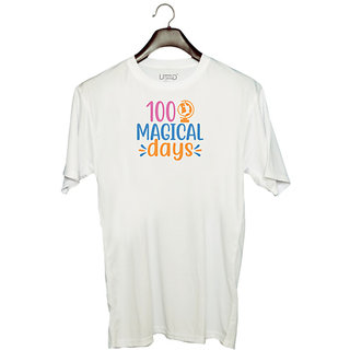                       UDNAG Unisex Round Neck Graphic 'Teacher Student | 100 magical daysssss' Polyester T-Shirt White                                              