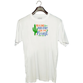                       UDNAG Unisex Round Neck Graphic 'Teacher Student | pre-k and heart start are on point' Polyester T-Shirt White                                              