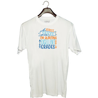                       UDNAG Unisex Round Neck Graphic 'Teacher Student | forget chicks i'm' Polyester T-Shirt White                                              