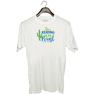                       UDNAG Unisex Round Neck Graphic 'Reading | reading is on point' Polyester T-Shirt White                                              