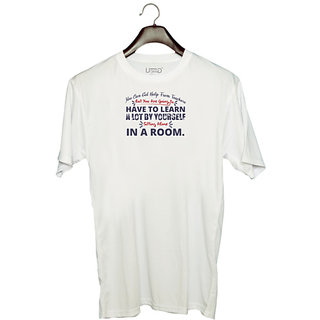                       UDNAG Unisex Round Neck Graphic 'Have to learn lot by yourself | Dr. Seuss' Polyester T-Shirt White                                              