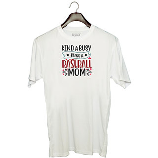                       UDNAG Unisex Round Neck Graphic 'Mother | kinda busy being a baseball mom2' Polyester T-Shirt White                                              