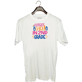                       UDNAG Unisex Round Neck Graphic 'Teacher Student | cutest chick in 2nd gradee' Polyester T-Shirt White                                              