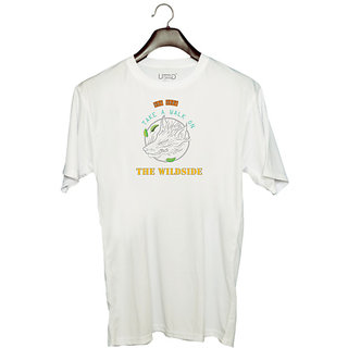                       UDNAG Unisex Round Neck Graphic 'Wild | Hey baby take a walk on the wildside' Polyester T-Shirt White                                              