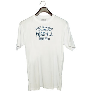                       UDNAG Unisex Round Neck Graphic 'Fishing | Don't be jealous' Polyester T-Shirt White                                              