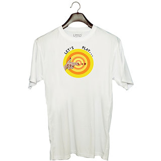                       UDNAG Unisex Round Neck Graphic 'Love | Lets Play' Polyester T-Shirt White                                              