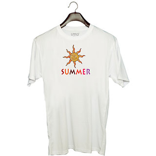                       UDNAG Unisex Round Neck Graphic 'Sun | Summer' Polyester T-Shirt White                                              