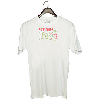                       UDNAG Unisex Round Neck Graphic 'Teacher Student | Sixt grade tribe' Polyester T-Shirt White                                              