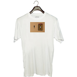                       UDNAG Unisex Round Neck Graphic 'Emotion plug | Emotion off on' Polyester T-Shirt White                                              