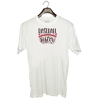                       UDNAG Unisex Round Neck Graphic 'Baseball | Baseball sister' Polyester T-Shirt White                                              