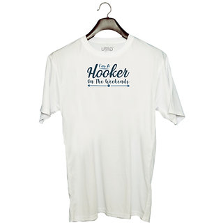                       UDNAG Unisex Round Neck Graphic 'Fishing | I am a hooker' Polyester T-Shirt White                                              