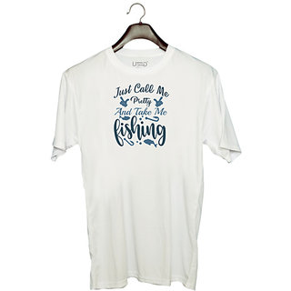                       UDNAG Unisex Round Neck Graphic 'Fishing | Just call me Pretty' Polyester T-Shirt White                                              