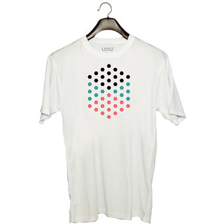                       UDNAG Unisex Round Neck Graphic 'Black blue orange dots | Drawing' Polyester T-Shirt White                                              