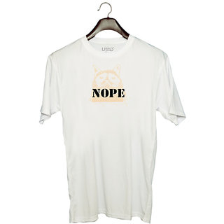                       UDNAG Unisex Round Neck Graphic 'Dog | Nope' Polyester T-Shirt White                                              