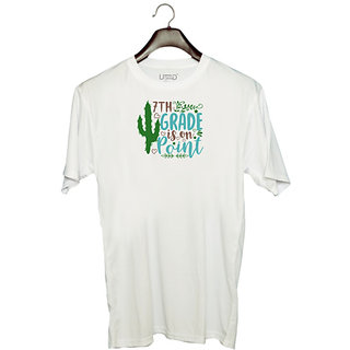                       UDNAG Unisex Round Neck Graphic 'Teacher Student | 7th grade is on point' Polyester T-Shirt White                                              