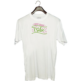                       UDNAG Unisex Round Neck Graphic 'Teacher Student | First gratde tribe' Polyester T-Shirt White                                              