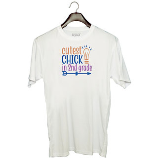                       UDNAG Unisex Round Neck Graphic 'Teacher Student | cutest chick in 2nd grade' Polyester T-Shirt White                                              