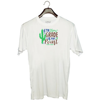                       UDNAG Unisex Round Neck Graphic 'Teacher Student | 6th grade is on point' Polyester T-Shirt White                                              