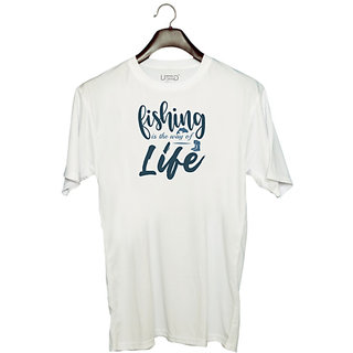                       UDNAG Unisex Round Neck Graphic 'Fishing | Fishing is the way' Polyester T-Shirt White                                              