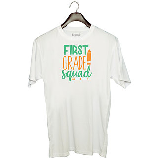                       UDNAG Unisex Round Neck Graphic 'Teacher Student | first grade squaddd' Polyester T-Shirt White                                              