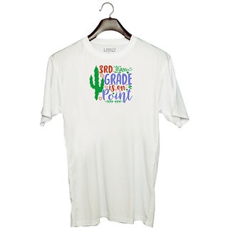                       UDNAG Unisex Round Neck Graphic 'Teacher Student | 3rd grade is on point' Polyester T-Shirt White                                              