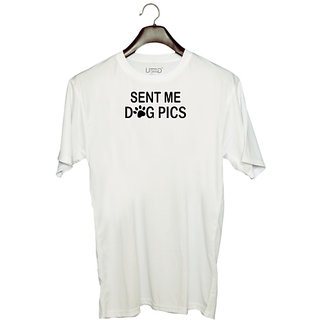                       UDNAG Unisex Round Neck Graphic 'Dogs | Sent me dog pic' Polyester T-Shirt White                                              