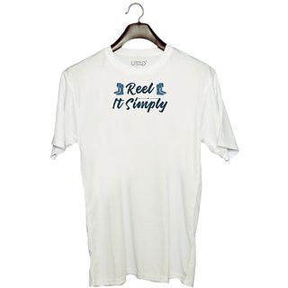                       UDNAG Unisex Round Neck Graphic 'Fishing | Reel it simply' Polyester T-Shirt White                                              