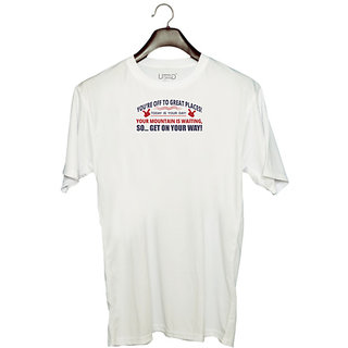                       UDNAG Unisex Round Neck Graphic 'Your mountain is waiting..so get on your way | Dr. Seuss' Polyester T-Shirt White                                              