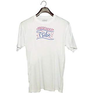                       UDNAG Unisex Round Neck Graphic 'Teacher Student | Pre school tribe' Polyester T-Shirt White                                              
