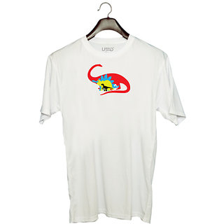                       UDNAG Unisex Round Neck Graphic 'Dinosour | Ilustration' Polyester T-Shirt White                                              