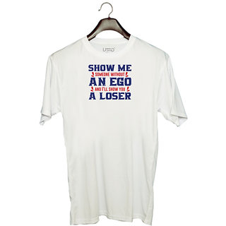                       UDNAG Unisex Round Neck Graphic 'Ego and loser | Donalt Trump' Polyester T-Shirt White                                              
