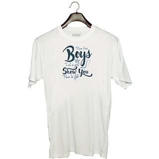                       UDNAG Unisex Round Neck Graphic 'Fishing | Move over Boys' Polyester T-Shirt White                                              