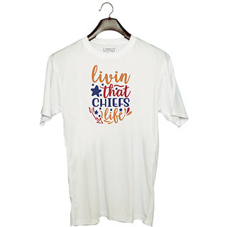                       UDNAG Unisex Round Neck Graphic 'Chiefs | livin that chiefs life' Polyester T-Shirt White                                              
