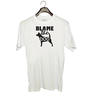                       UDNAG Unisex Round Neck Graphic 'Dogs | Blame the dog' Polyester T-Shirt White                                              