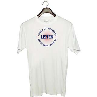                       UDNAG Unisex Round Neck Graphic 'Listen | Donalt Trump' Polyester T-Shirt White                                              