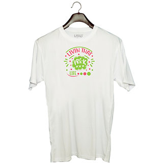                       UDNAG Unisex Round Neck Graphic 'Student | Livin that pre-k life' Polyester T-Shirt White                                              