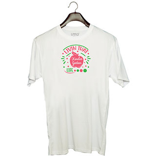                       UDNAG Unisex Round Neck Graphic 'Student | Livin that kindergarten life' Polyester T-Shirt White                                              