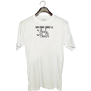                       UDNAG Unisex Round Neck Graphic 'Beach | no one likes a shady beach' Polyester T-Shirt White                                              