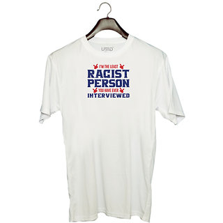                      UDNAG Unisex Round Neck Graphic 'Ragist person | Donalt Trump' Polyester T-Shirt White                                              