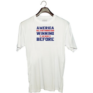                       UDNAG Unisex Round Neck Graphic 'Winning | Donalt Trump' Polyester T-Shirt White                                              