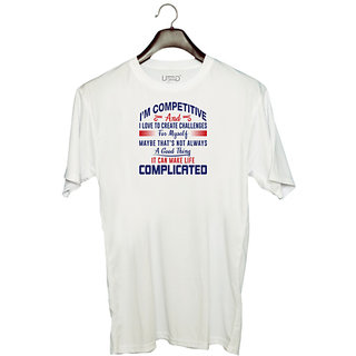                       UDNAG Unisex Round Neck Graphic 'Complicated | Donalt Trump' Polyester T-Shirt White                                              