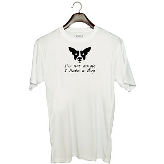                       UDNAG Unisex Round Neck Graphic 'Dogs | I am not single i have dog' Polyester T-Shirt White                                              