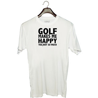                       UDNAG Unisex Round Neck Graphic 'Golf | golf makes me happy' Polyester T-Shirt White                                              