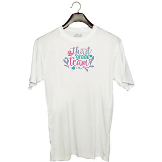                       UDNAG Unisex Round Neck Graphic 'Teacher Student | third grade team' Polyester T-Shirt White                                              