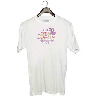                       UDNAG Unisex Round Neck Graphic 'Teacher Student | Pre school is magical' Polyester T-Shirt White                                              