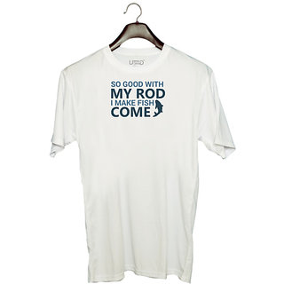                       UDNAG Unisex Round Neck Graphic 'Fishing | So good with my' Polyester T-Shirt White                                              