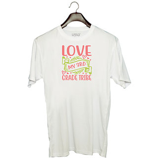                       UDNAG Unisex Round Neck Graphic 'Teacher Student | love my 3rd grade tribe' Polyester T-Shirt White                                              